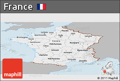 Gray Panoramic Map of France, single color outside