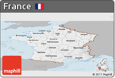 Gray Panoramic Map of France, single color outside