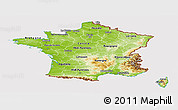 Physical Panoramic Map of France, cropped outside