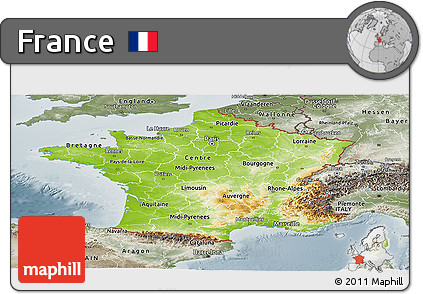 Physical Panoramic Map of France, semi-desaturated
