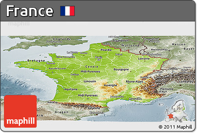 Physical Panoramic Map of France, semi-desaturated