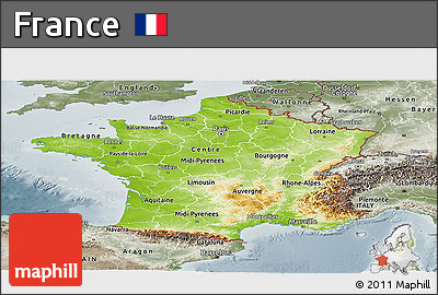 Physical Panoramic Map of France, semi-desaturated