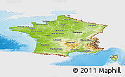 Physical Panoramic Map of France, single color outside