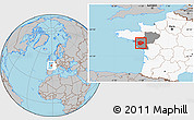 Gray Location Map of Nantes, highlighted country, highlighted grandparent region