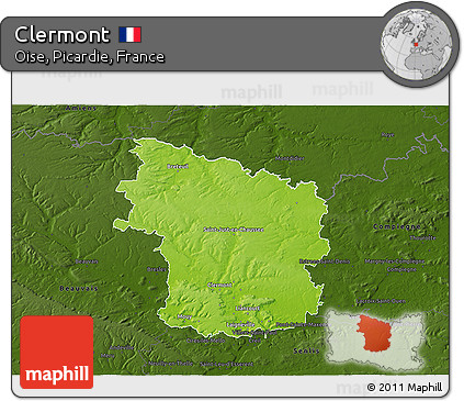 Physical 3D Map of Clermont, darken