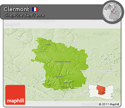 Physical 3D Map of Clermont, lighten
