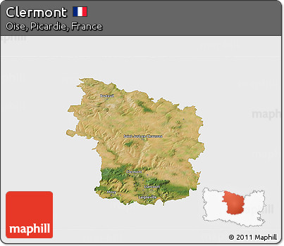 Satellite 3D Map of Clermont, single color outside