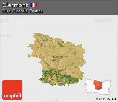 Satellite 3D Map of Clermont, single color outside