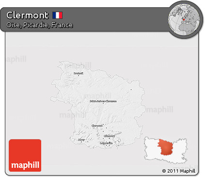 Silver Style 3D Map of Clermont, single color outside