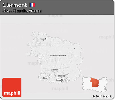 Silver Style 3D Map of Clermont, single color outside