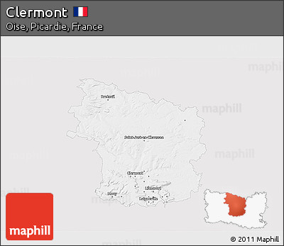 Silver Style 3D Map of Clermont, single color outside