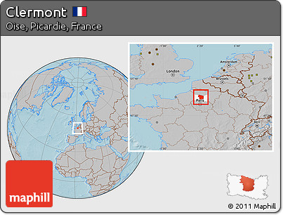 Gray Location Map of Clermont, highlighted parent region, hill shading