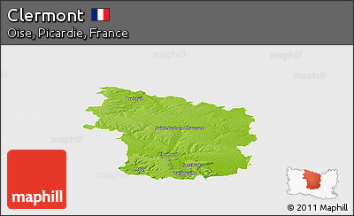 Physical Panoramic Map of Clermont, single color outside