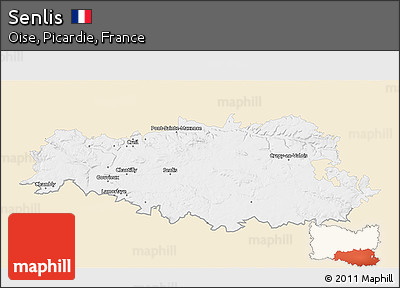 Classic Style 3D Map of Senlis, single color outside