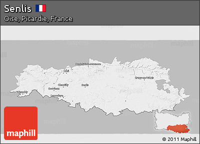 Gray 3D Map of Senlis, single color outside