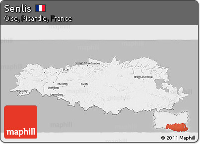 Gray 3D Map of Senlis, single color outside