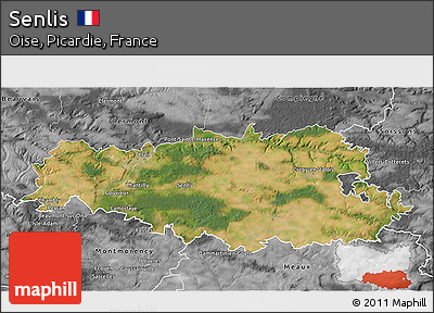 Satellite 3D Map of Senlis, desaturated