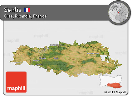 Satellite 3D Map of Senlis, single color outside
