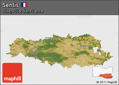 Satellite 3D Map of Senlis, single color outside