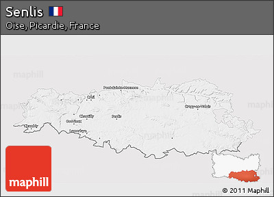 Silver Style 3D Map of Senlis, single color outside