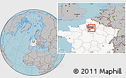 Gray Location Map of Senlis, highlighted country, highlighted parent region, hill shading