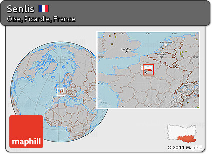 Gray Location Map of Senlis, highlighted parent region, hill shading