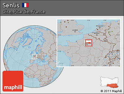Gray Location Map of Senlis, highlighted parent region, hill shading