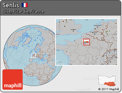 Gray Location Map of Senlis, highlighted parent region, hill shading