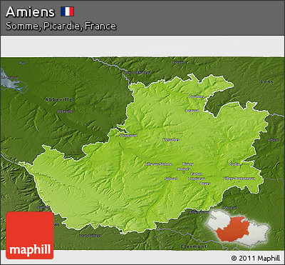 Physical 3D Map of Amiens, darken