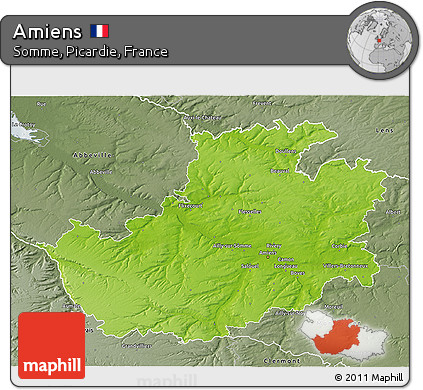 Physical 3D Map of Amiens, semi-desaturated