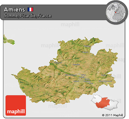 Satellite 3D Map of Amiens, single color outside