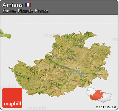 Satellite 3D Map of Amiens, single color outside