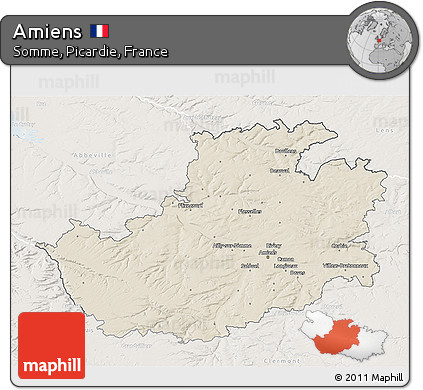 Shaded Relief 3D Map of Amiens, lighten