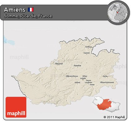 Shaded Relief 3D Map of Amiens, single color outside