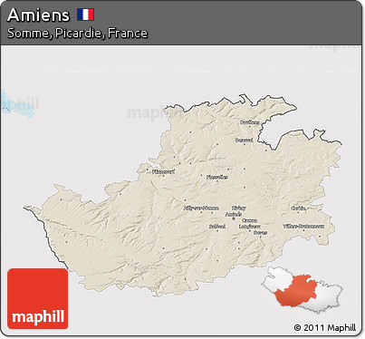 Shaded Relief 3D Map of Amiens, single color outside