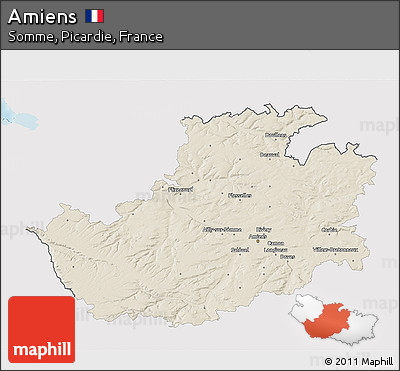 Shaded Relief 3D Map of Amiens, single color outside