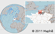 Gray Location Map of Amiens, highlighted country, highlighted grandparent region, hill shading