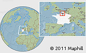 Savanna Style Location Map of Amiens, highlighted country, highlighted parent region, within the entire country, hill shading