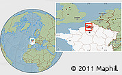 Savanna Style Location Map of Amiens, highlighted country, highlighted parent region, hill shading