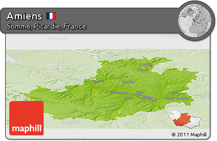 Physical Panoramic Map of Amiens, lighten