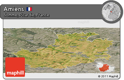 Satellite Panoramic Map of Amiens, semi-desaturated