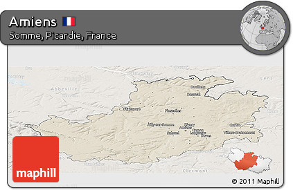 Shaded Relief Panoramic Map of Amiens, lighten