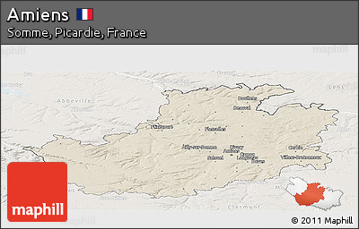 Shaded Relief Panoramic Map of Amiens, lighten