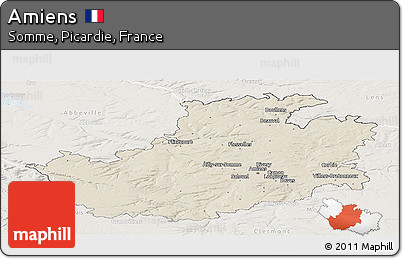 Shaded Relief Panoramic Map of Amiens, lighten