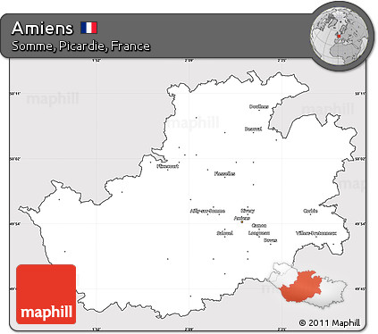 Silver Style Simple Map of Amiens, cropped outside