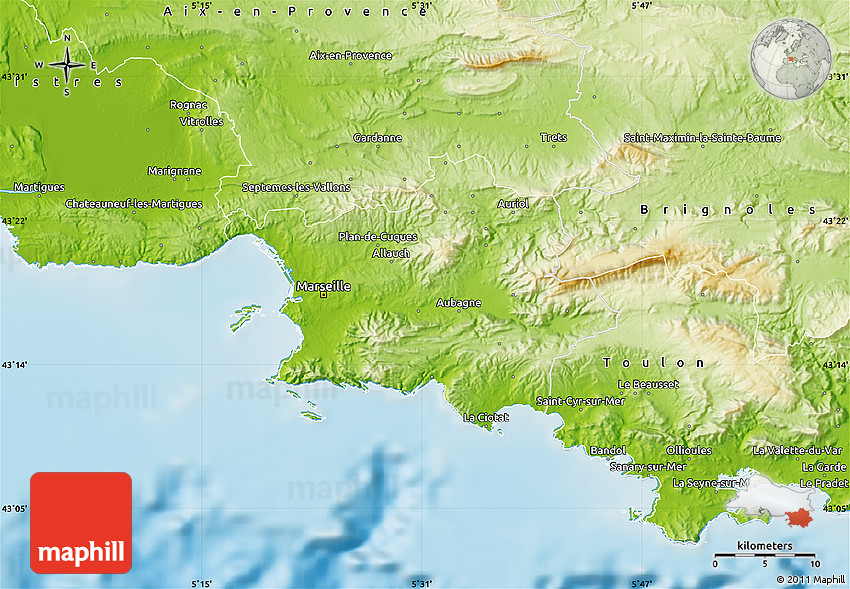 Physical Map of Marseille