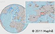 Gray Location Map of Privas, within the entire country, hill shading