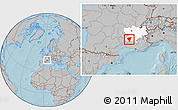 Gray Location Map of Privas, highlighted grandparent region, hill shading