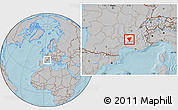 Gray Location Map of Privas, highlighted parent region, hill shading
