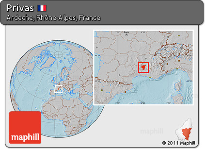 Gray Location Map of Privas, hill shading